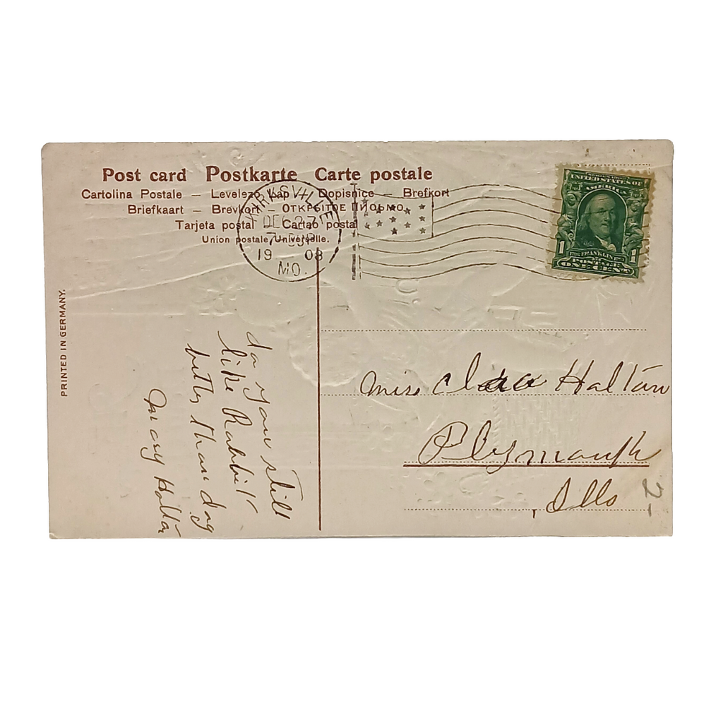 New Year Postcard Cherub With Basket Of Goodies Hanging Heart Series 266