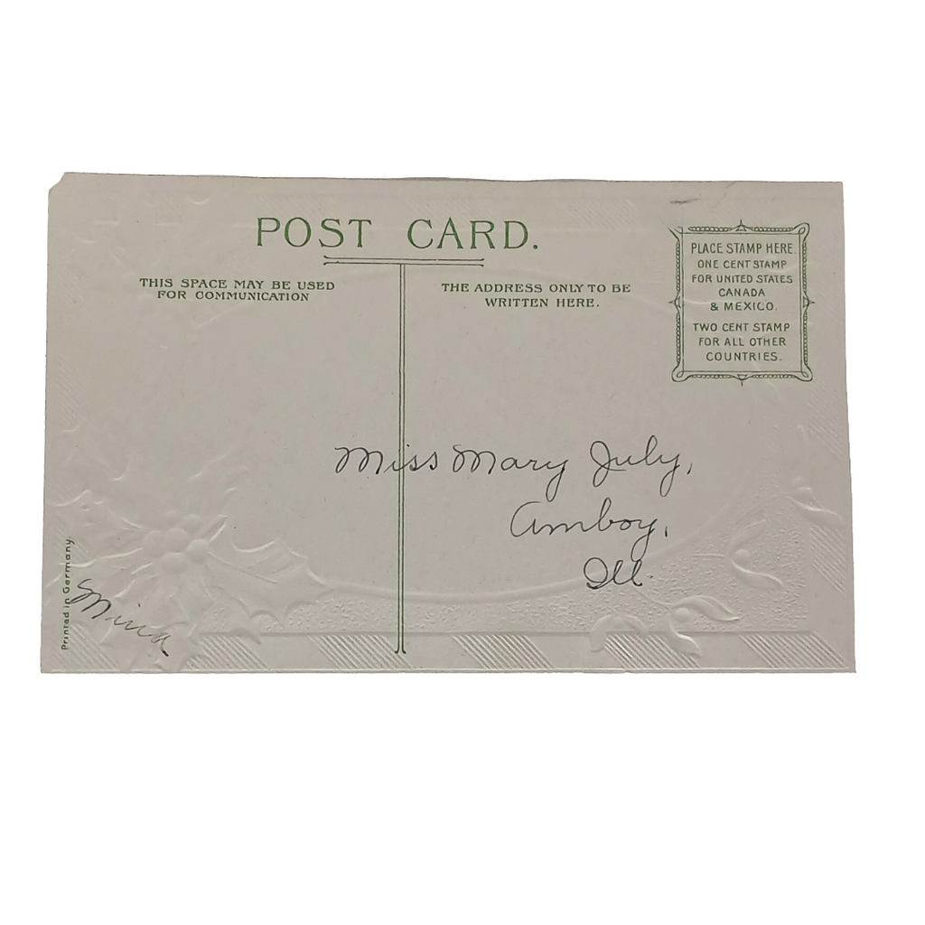 New Year Postcard Cabin In Snowy Forest Silver Embossed Background