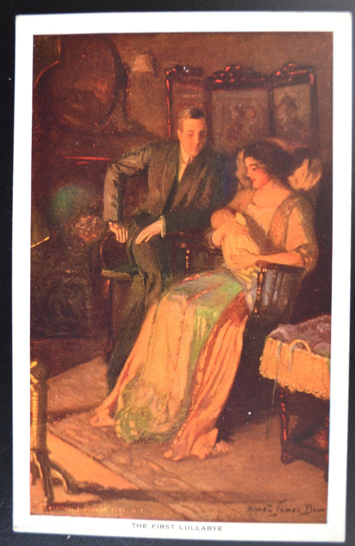 Romance Couple Family with Baby Postcard Artist Albert James Dewey The First Lullaby #275