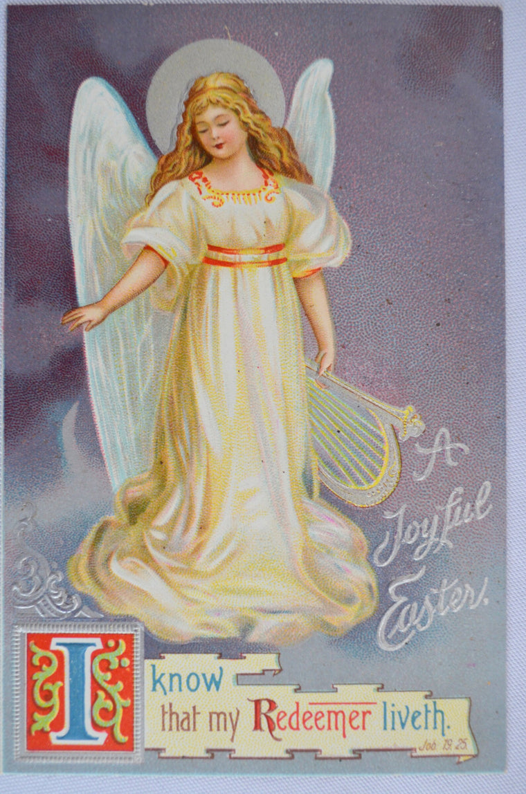 Easter Postcard Angel Purple Background Silver Embossed Artist Ellen Clapsaddle Series 1135 IAP Pub