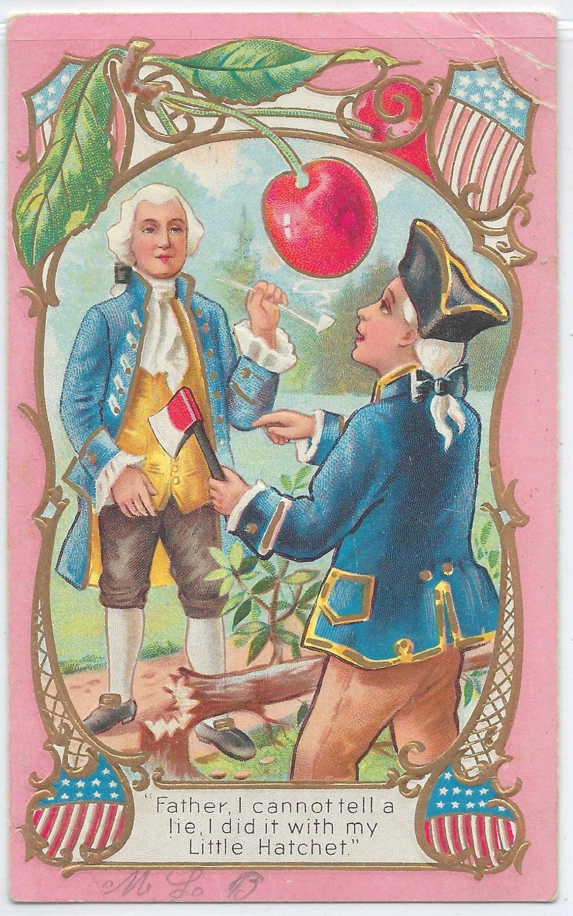 Patriotic Postcard Washington Series No 1 George & Cherry Tree