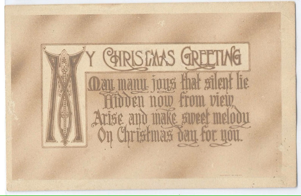 Arts & Craft Christmas Postcard Poem in Sepia Tone Rust Card