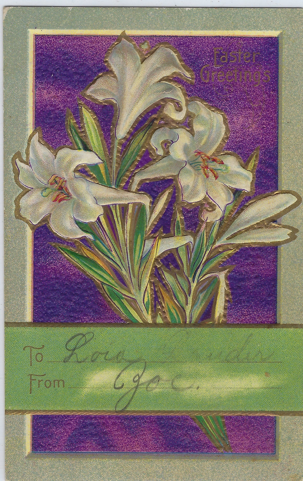 Easter Postcard Embossed Easter Lily Series No 7