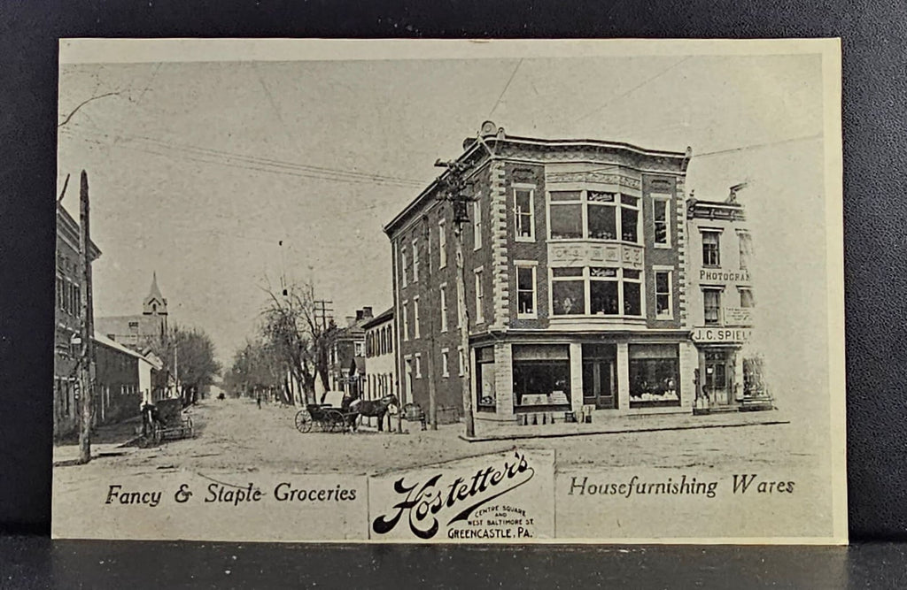 Greencastle PA: Hostetter's Groceries, Vintage Storefront Postcard (1900s)