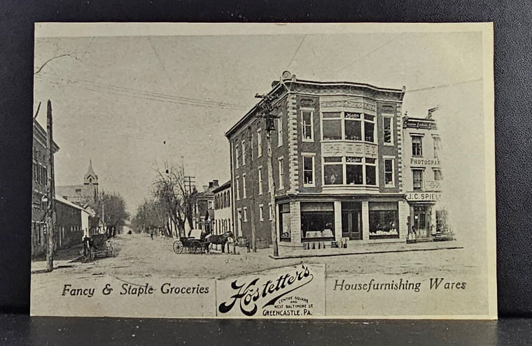 Greencastle PA: Hostetter's Groceries, Vintage Storefront Postcard (1900s)