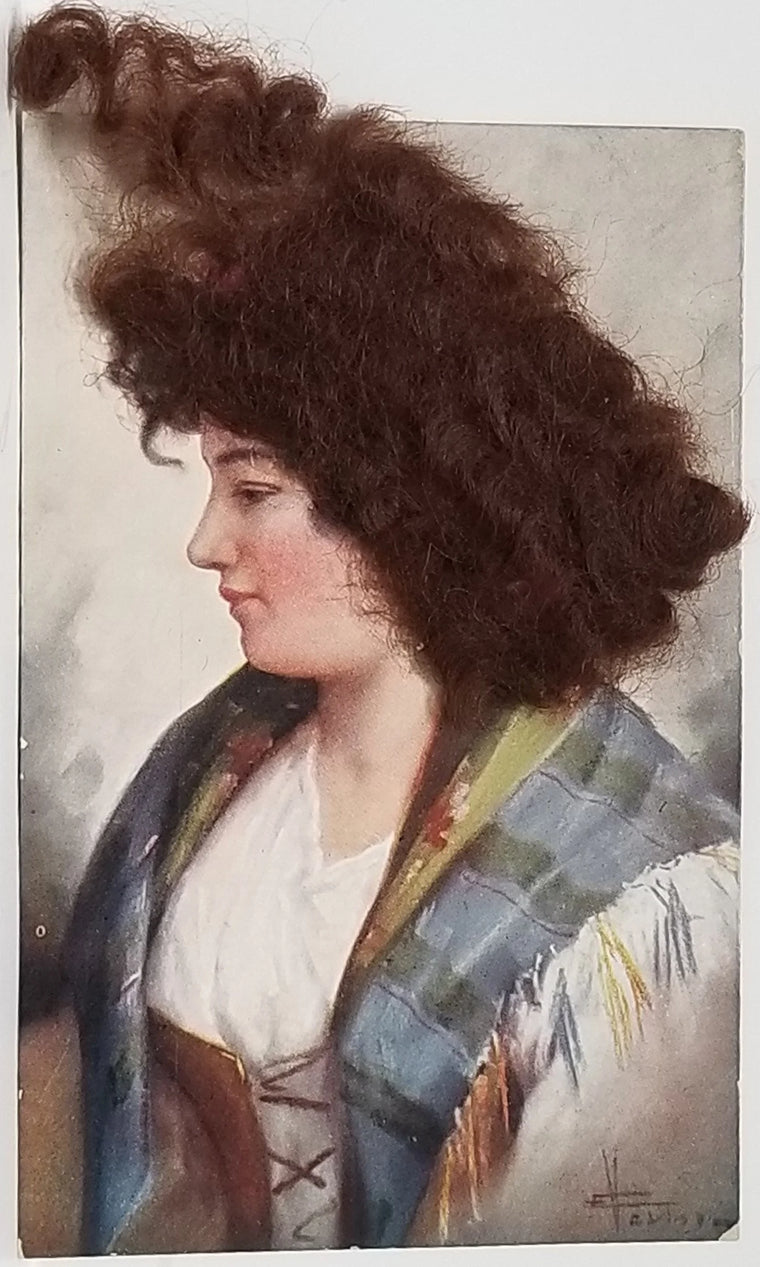 Real Hair Postcard Portrait of Woman Applied Hair Artist Signed Series 1995