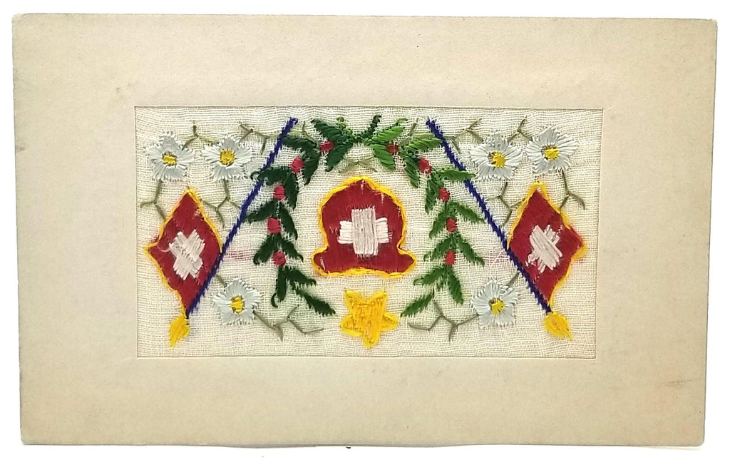 Antique Silk Embroidered Swiss Flag Postcard