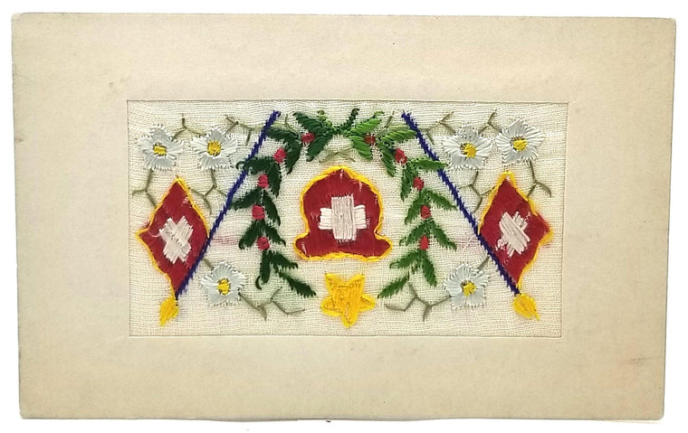 Antique Silk Embroidered Swiss Flag Postcard