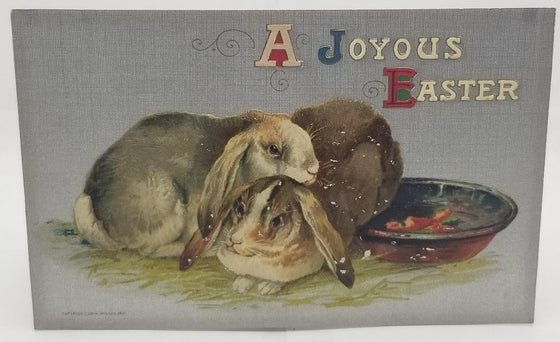 Easter Postcard Embossed Bunny Rabbits Silver Background Winsch Pub