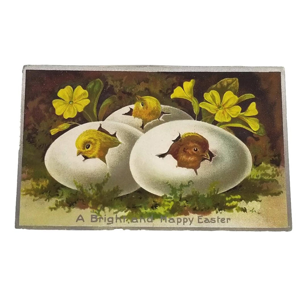 Easter Postcard Baby Chicks in Cracked Eggs Silver Embossed Series 103