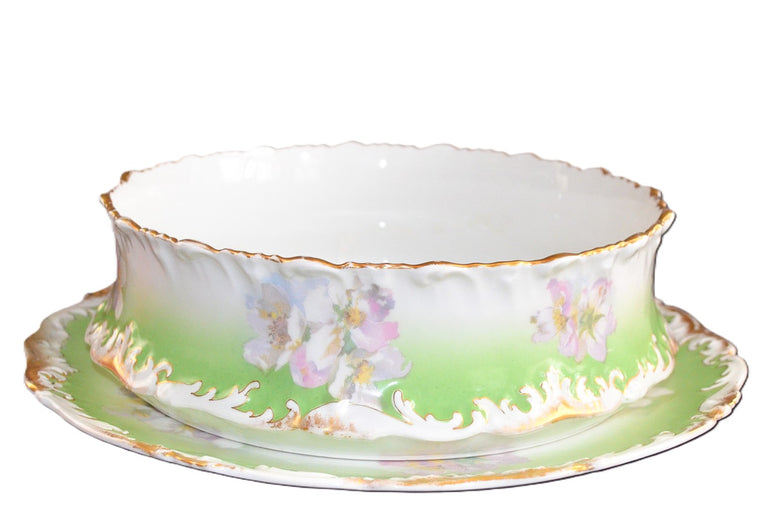 LIMOGES French Porcelain Center Serving Dish Pudding Bowl & Under Plate