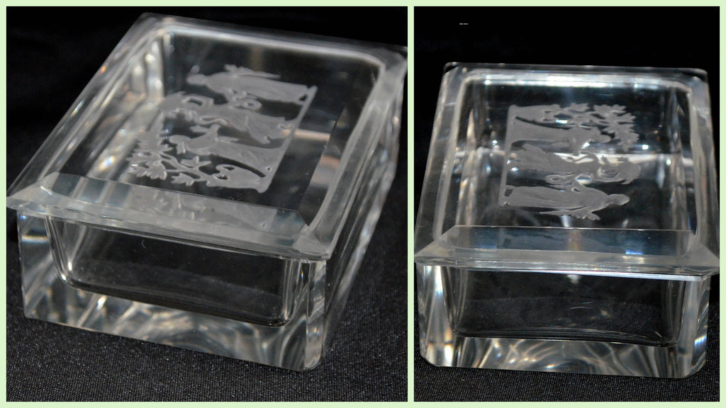 Antique Bohemian Glass Smoker's Box Three Graces Intaglio Cut Heinrich Hoffman