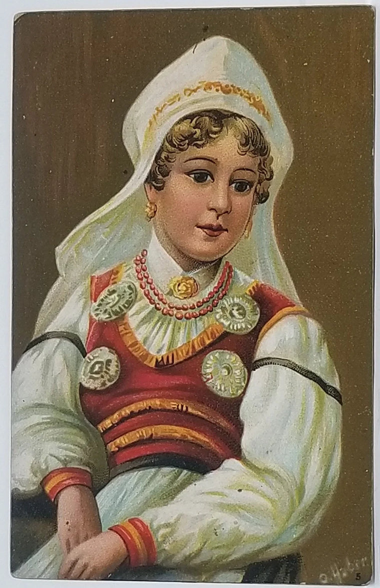 Artist Postcard Woman in Traditional Hungarian European Dress Signed Huber Milton Publishing