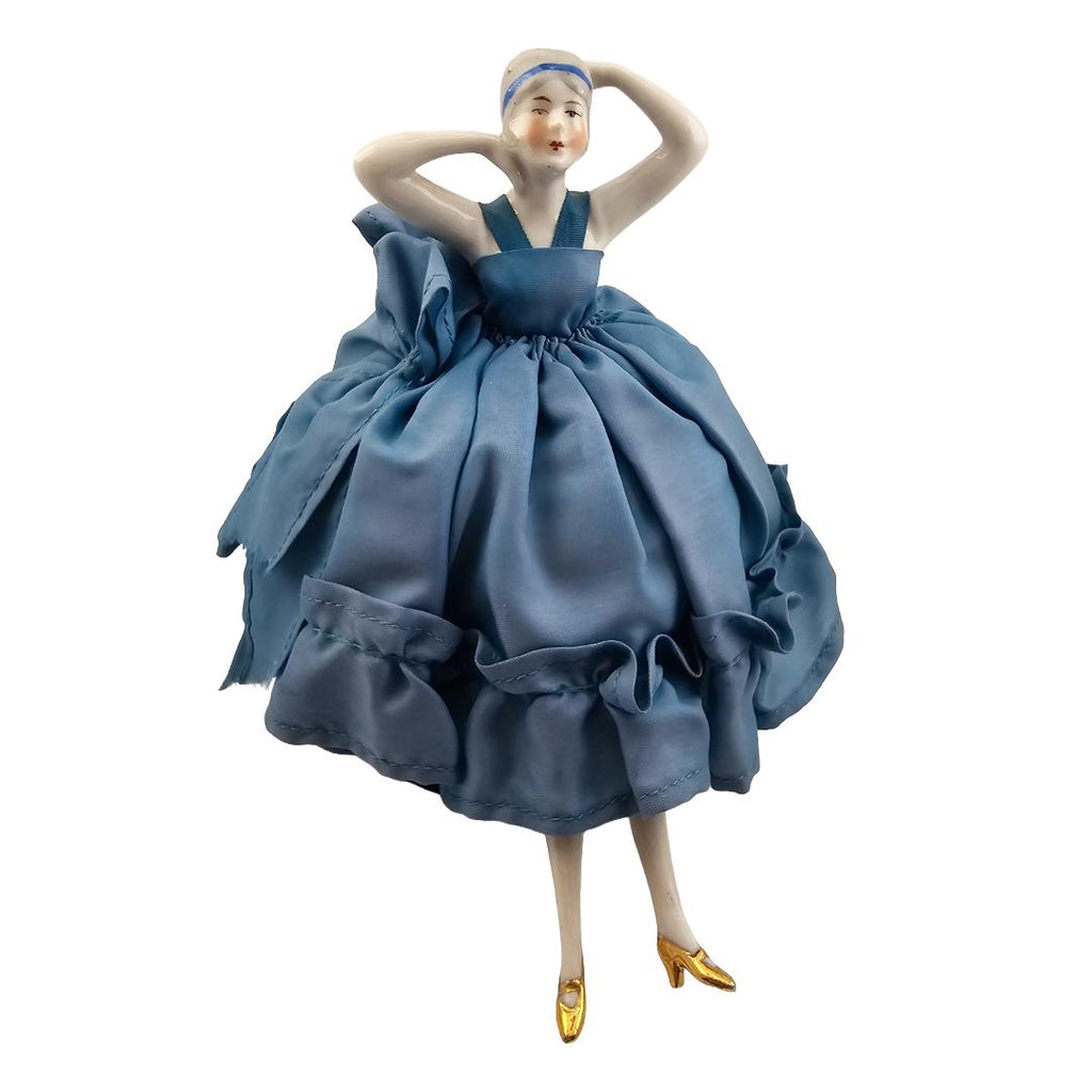 Art Deco German Porcelain Bisque Half Doll Pin Cushion Flapper Legs