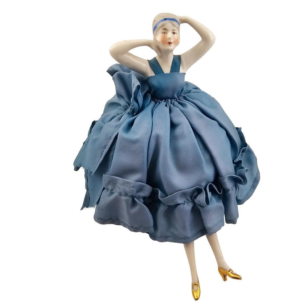 Art Deco German Porcelain Bisque Half Doll Pin Cushion Flapper Legs