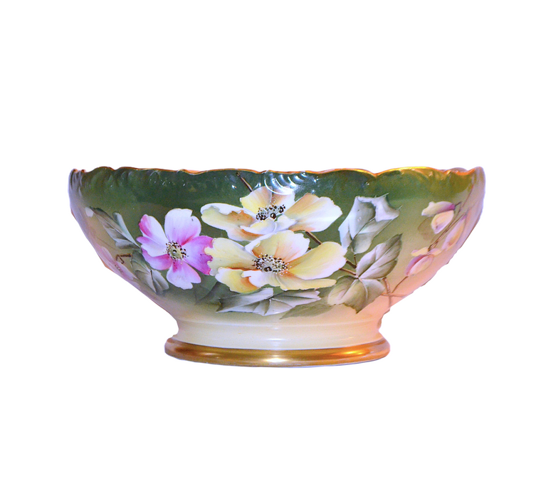 Limoges Punch Bowl Ravenwood Studios Sinclaire Hand Painted Primrose