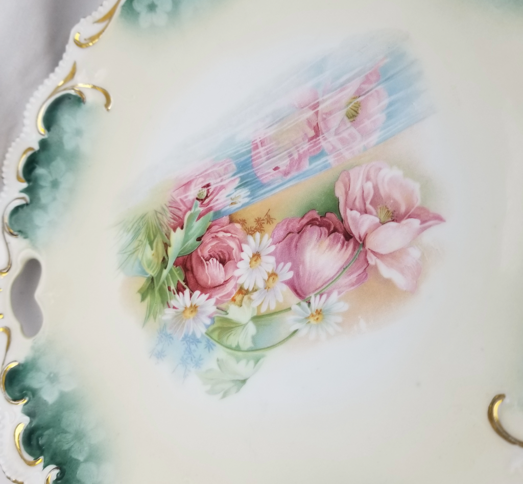 RS PRUSSIA Cake Plate Reflecting Poppies Daisies FD 36 Mold 304