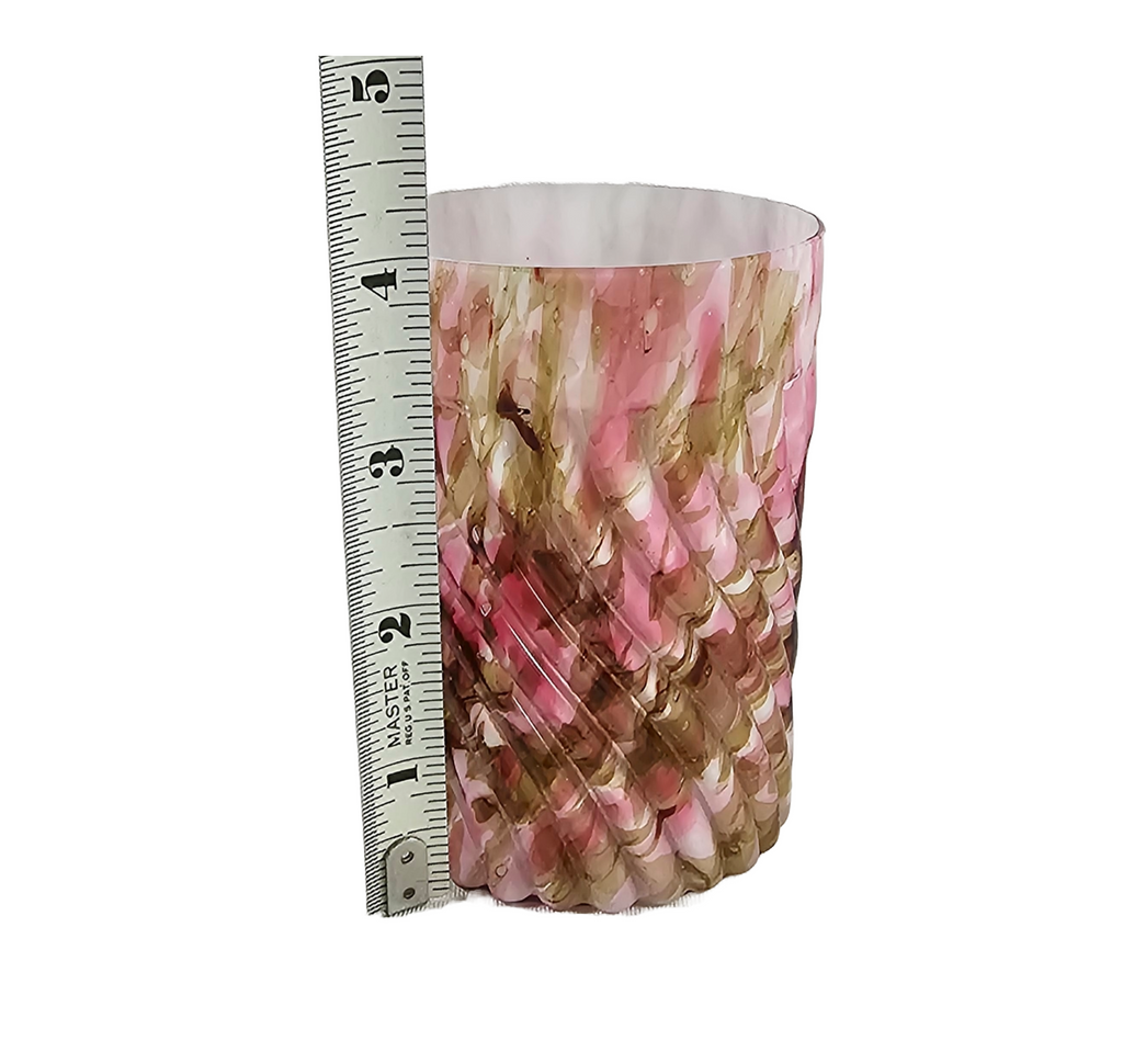 Phoenix Glass Spot Optic Spatter Tumbler Chocolate Pink Rib Swirl Pattern