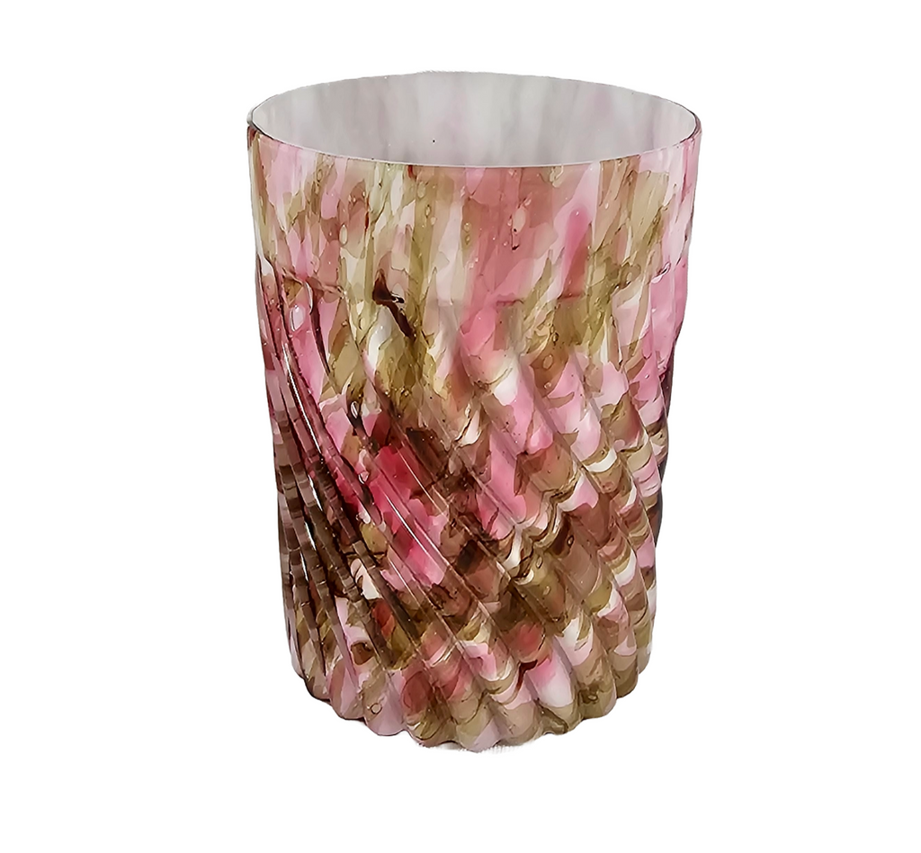 Phoenix Glass Spot Optic Spatter Tumbler Chocolate Pink Rib Swirl Pattern