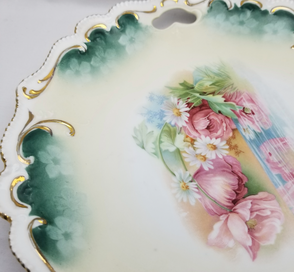 RS PRUSSIA Cake Plate Reflecting Poppies Daisies FD 36 Mold 304