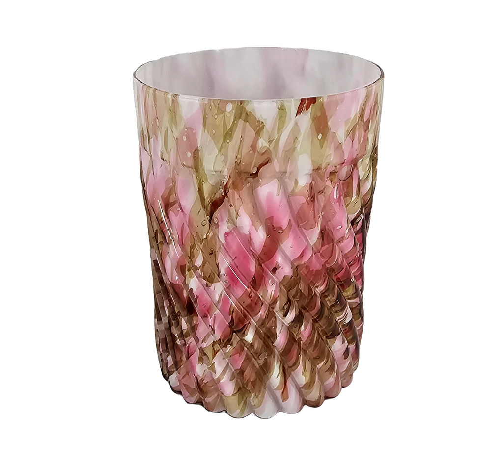 Phoenix Glass Spot Optic Spatter Tumbler Chocolate Pink Rib Swirl Pattern