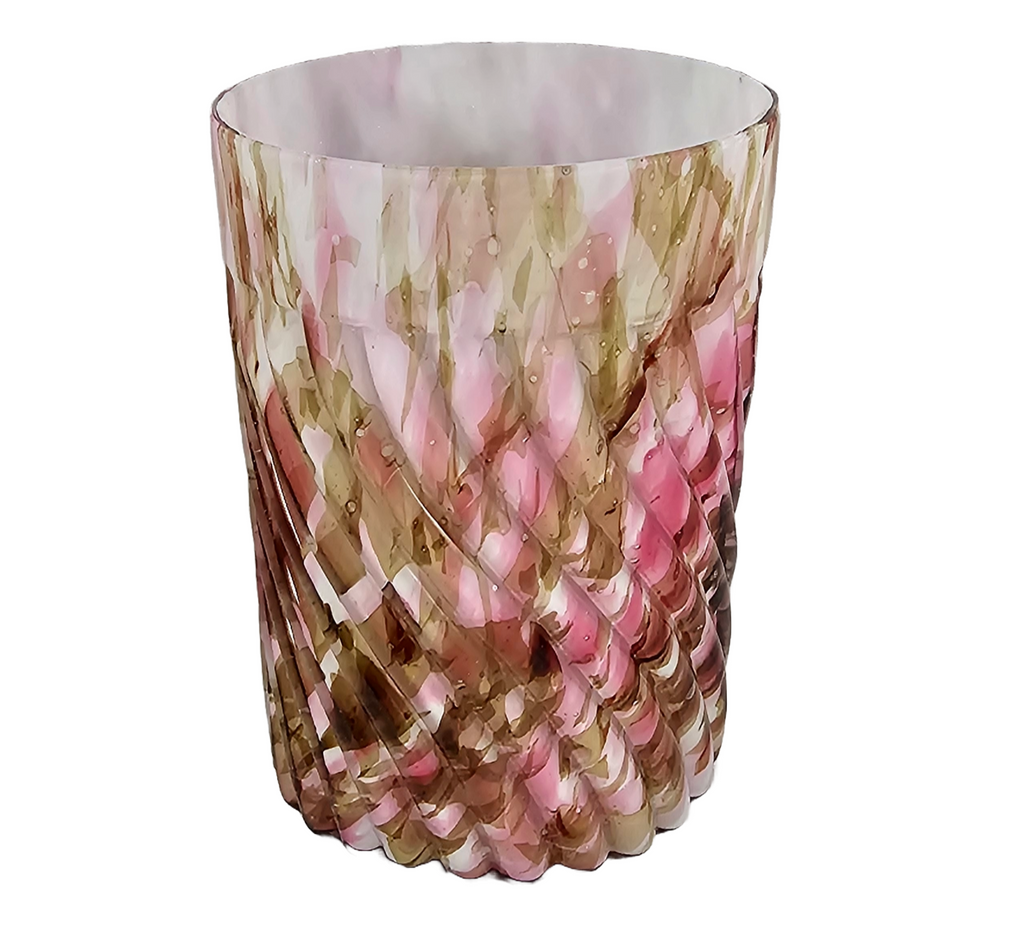 Phoenix Glass Spot Optic Spatter Tumbler Chocolate Pink Rib Swirl Pattern