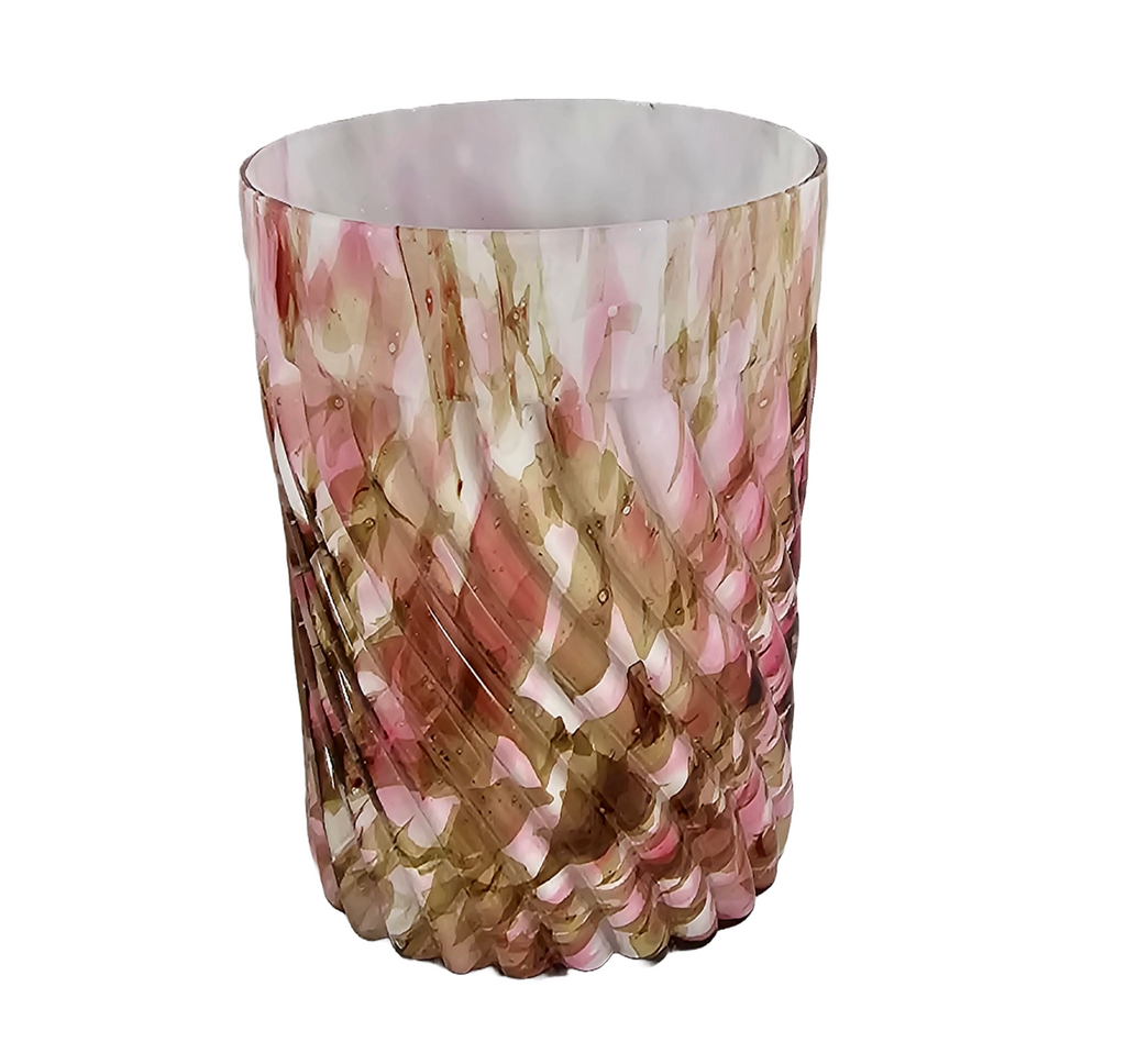 Phoenix Glass Spot Optic Spatter Tumbler Chocolate Pink Rib Swirl Pattern