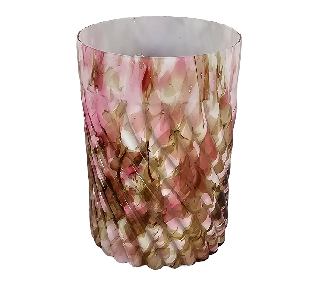 Phoenix Glass Spot Optic Spatter Tumbler Chocolate Pink Rib Swirl Pattern