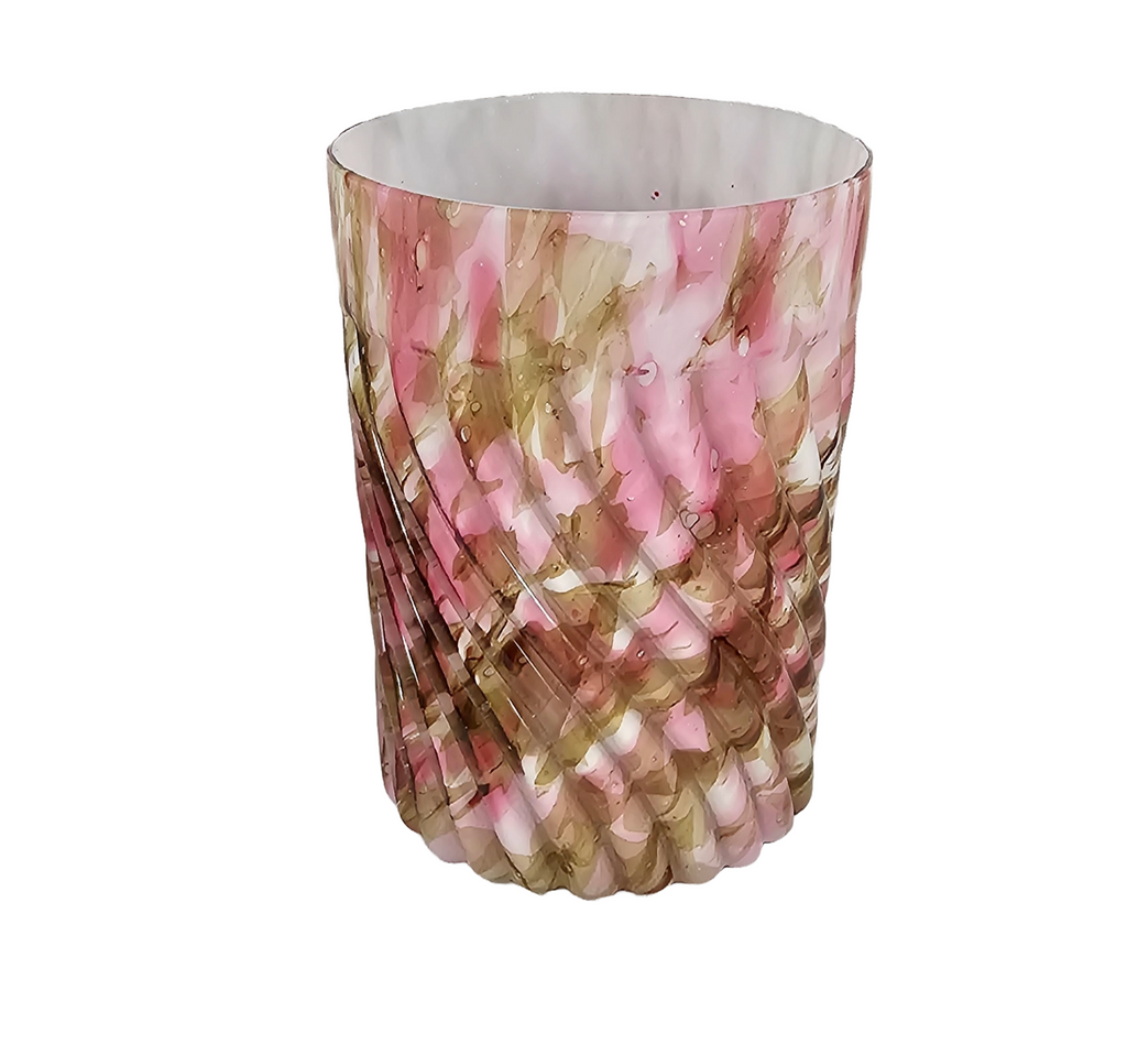 Phoenix Glass Spot Optic Spatter Tumbler Chocolate Pink Rib Swirl Pattern