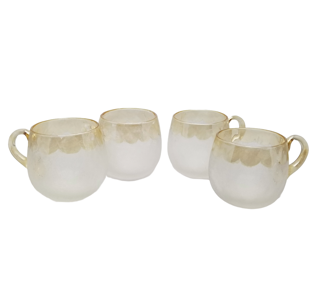 New England Glass Works EAPG Pattern Pomona Four (4) pc. Punch Cup Set First Grind Topaz Stain Trim