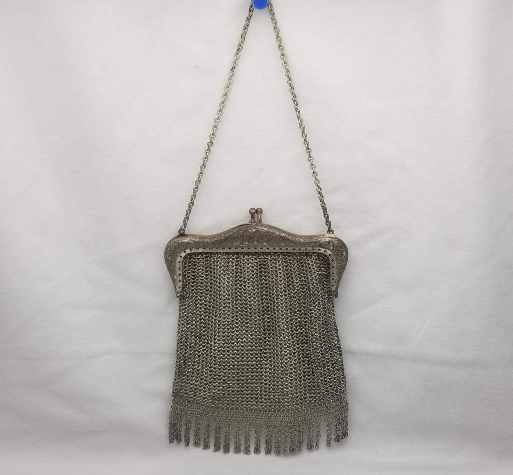 Art Deco 1920a German Chainmaille Purse Depose Silver Mesh Flapper Handbag