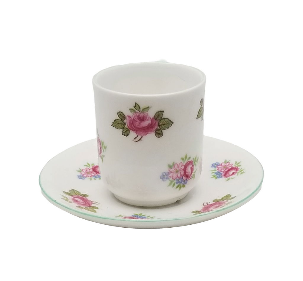 Miniature Demitasse SHELLEY England Cup and Saucer Rosebuds Mid Century English Porcelain 13426 Pattern Fine Bone China