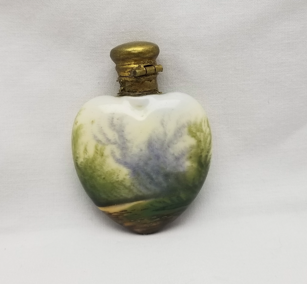 MINIATURE Porcelain Heart Shaped Scent BOTTLE Courting Couple