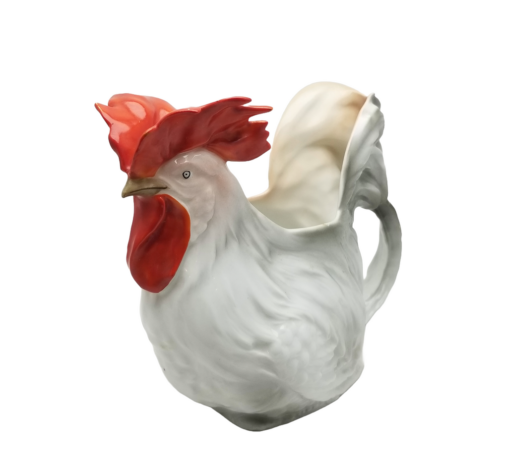 Royal Bayreuth Figural White & Grey Rooster Milk Pitcher