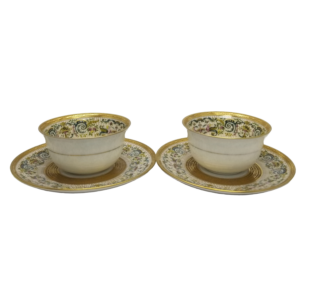 German Bavarian Hutschenreuther Cup & Saucer Set of (2) Two Gold Floral Decor