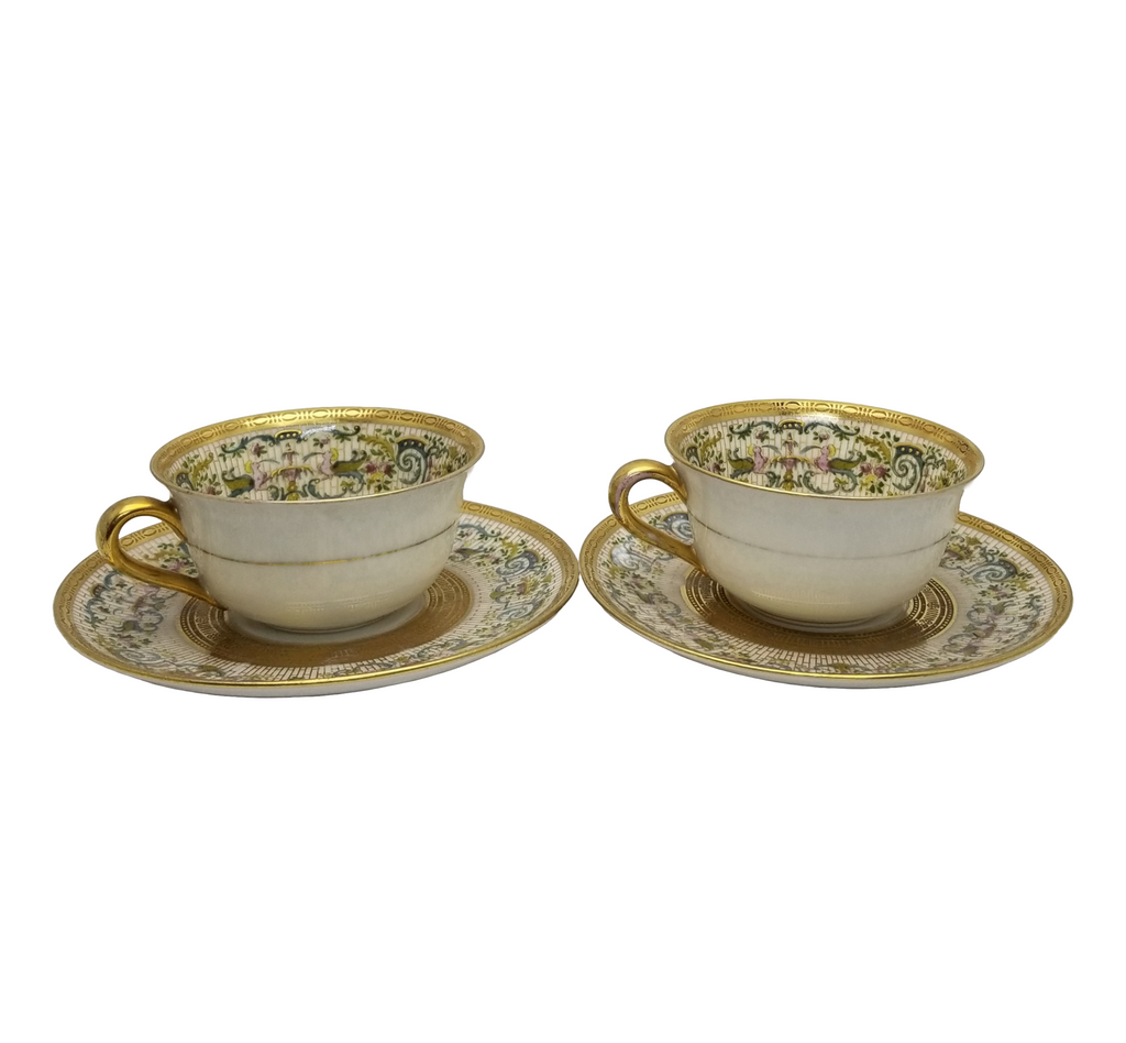 German Bavarian Hutschenreuther Cup & Saucer Set of (2) Two Gold Floral Decor