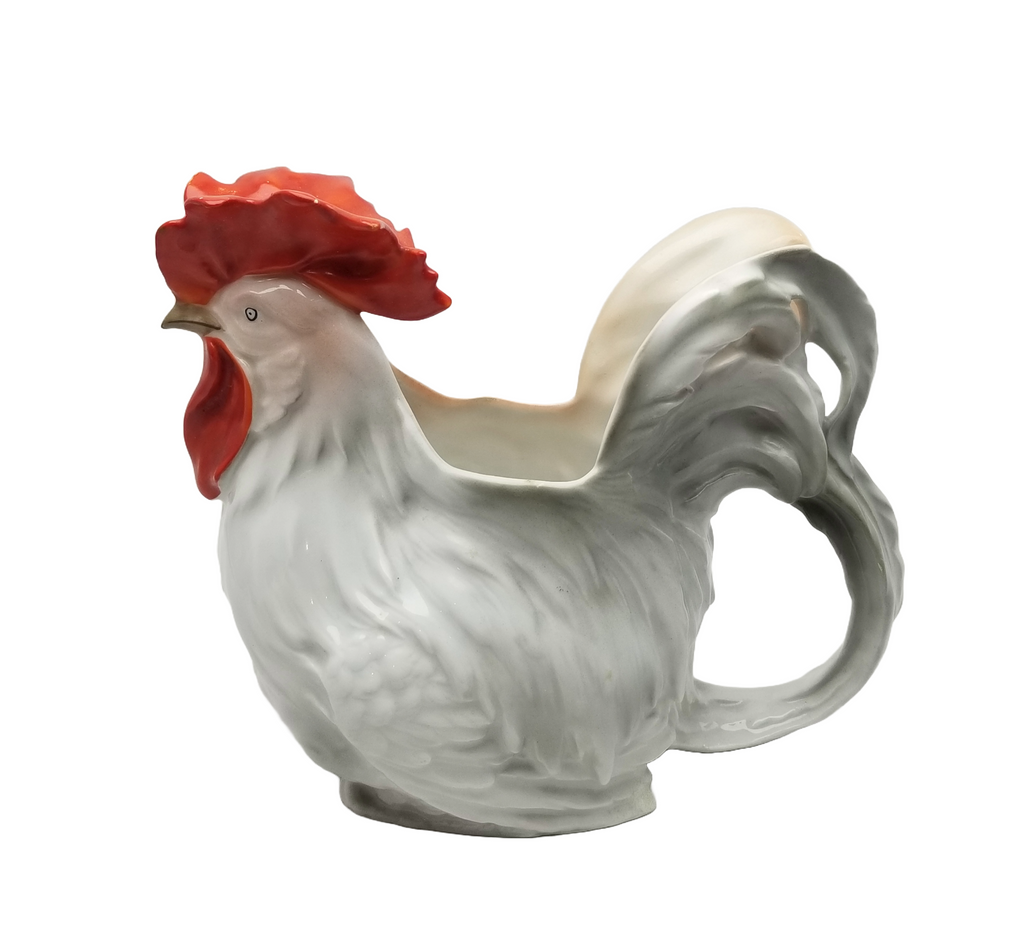 Royal Bayreuth Figural White & Grey Rooster Milk Pitcher