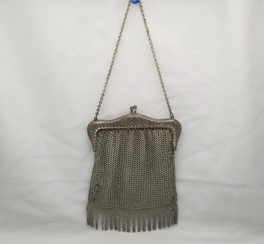 Art Deco 1920a German Chainmaille Purse Depose Silver Mesh Flapper Handbag