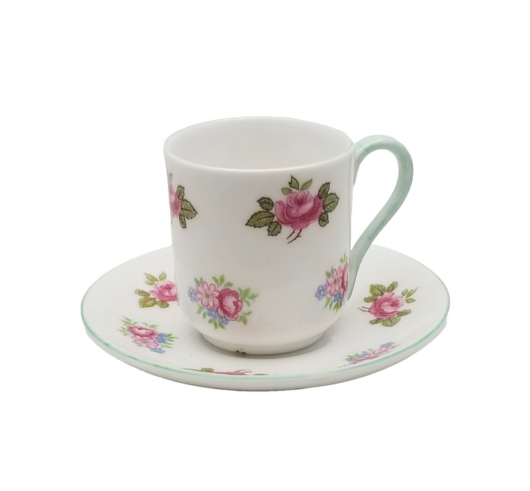 Miniature Demitasse SHELLEY England Cup and Saucer Rosebuds Mid Century English Porcelain 13426 Pattern Fine Bone China