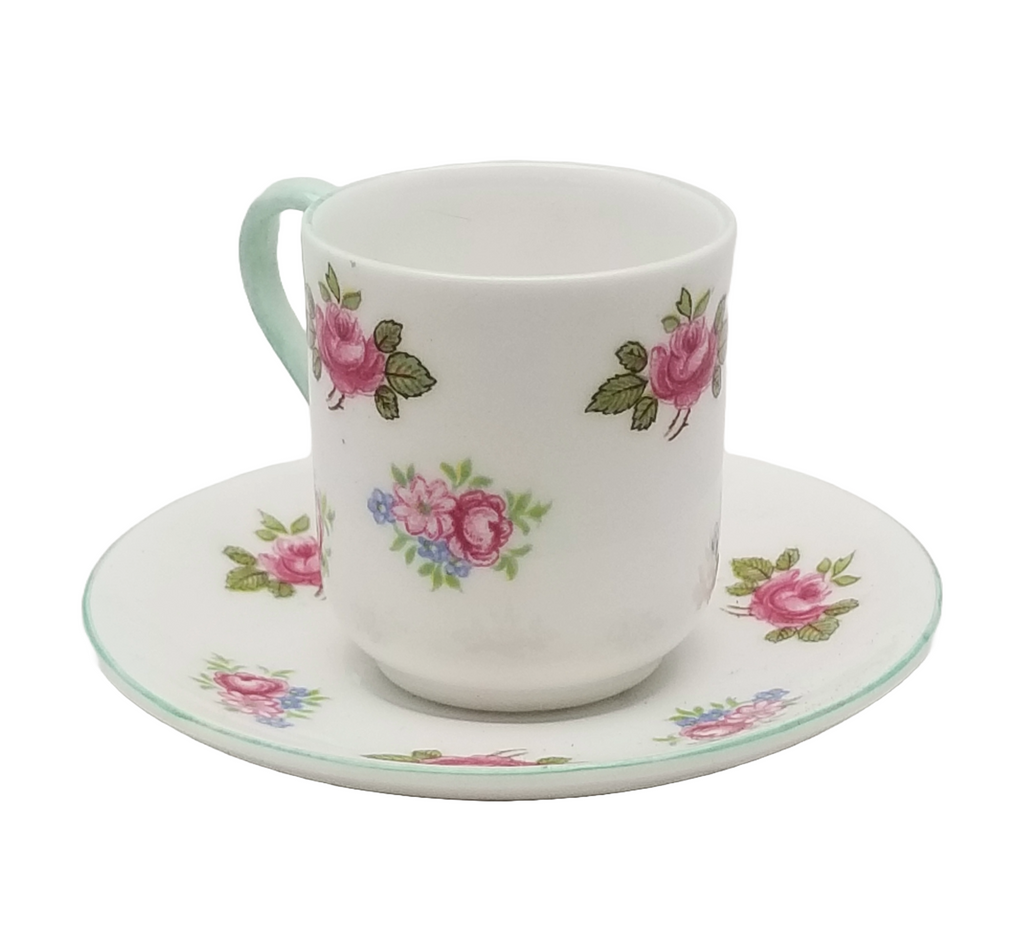 Miniature Demitasse SHELLEY England Cup and Saucer Rosebuds Mid Century English Porcelain 13426 Pattern Fine Bone China