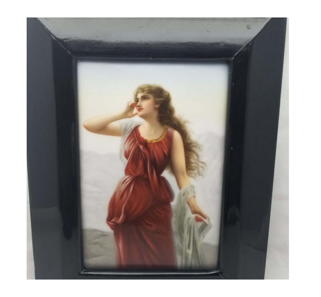 Hand Painted Porcelain Plaque Echo Hutschenreuther German Painting on Porcelain Woman Walking Beach