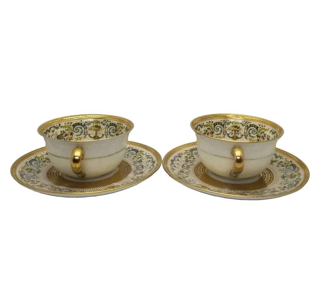 German Bavarian Hutschenreuther Cup & Saucer Set of (2) Two Gold Floral Decor