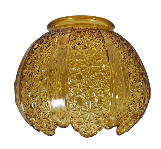 EAPG Antique Pattern Glass Duncan & Sons Ellrose (OMN) Amber Daisy Button Ribbed Budding Panel Parlor Lamp Shade