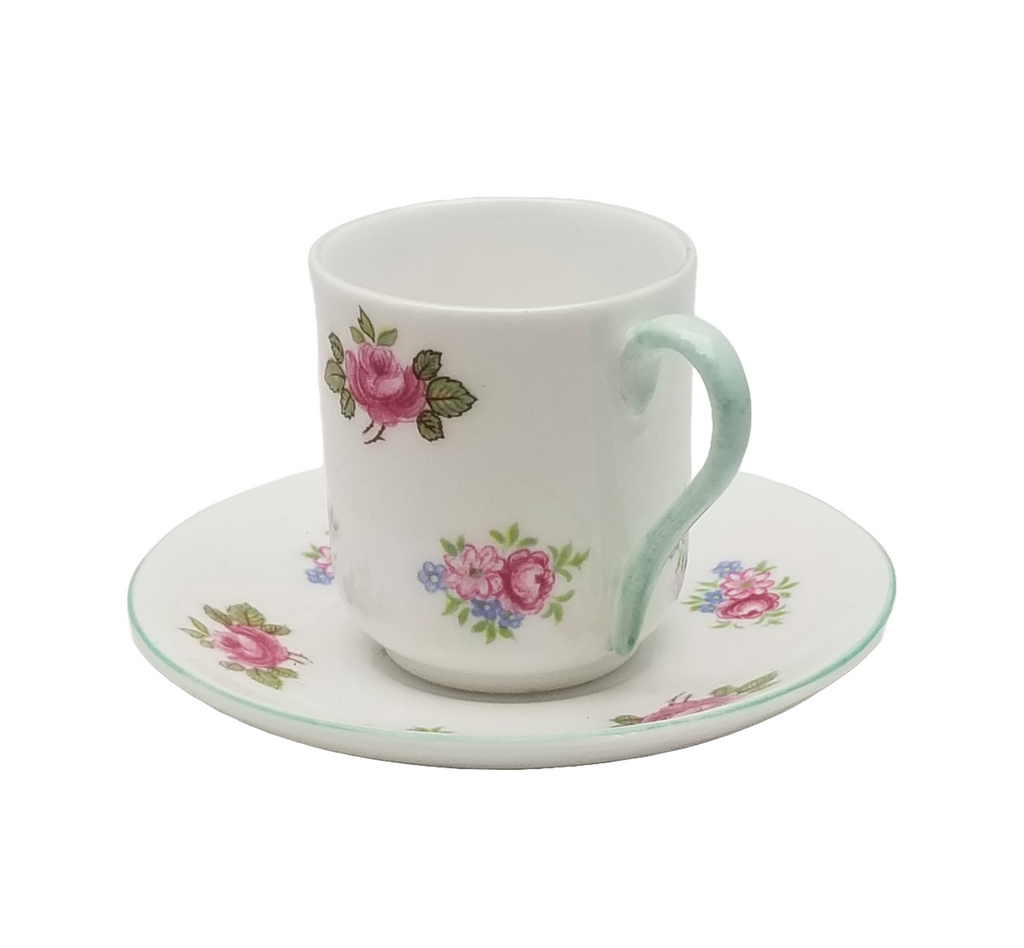 Miniature Demitasse SHELLEY England Cup and Saucer Rosebuds Mid Century English Porcelain 13426 Pattern Fine Bone China