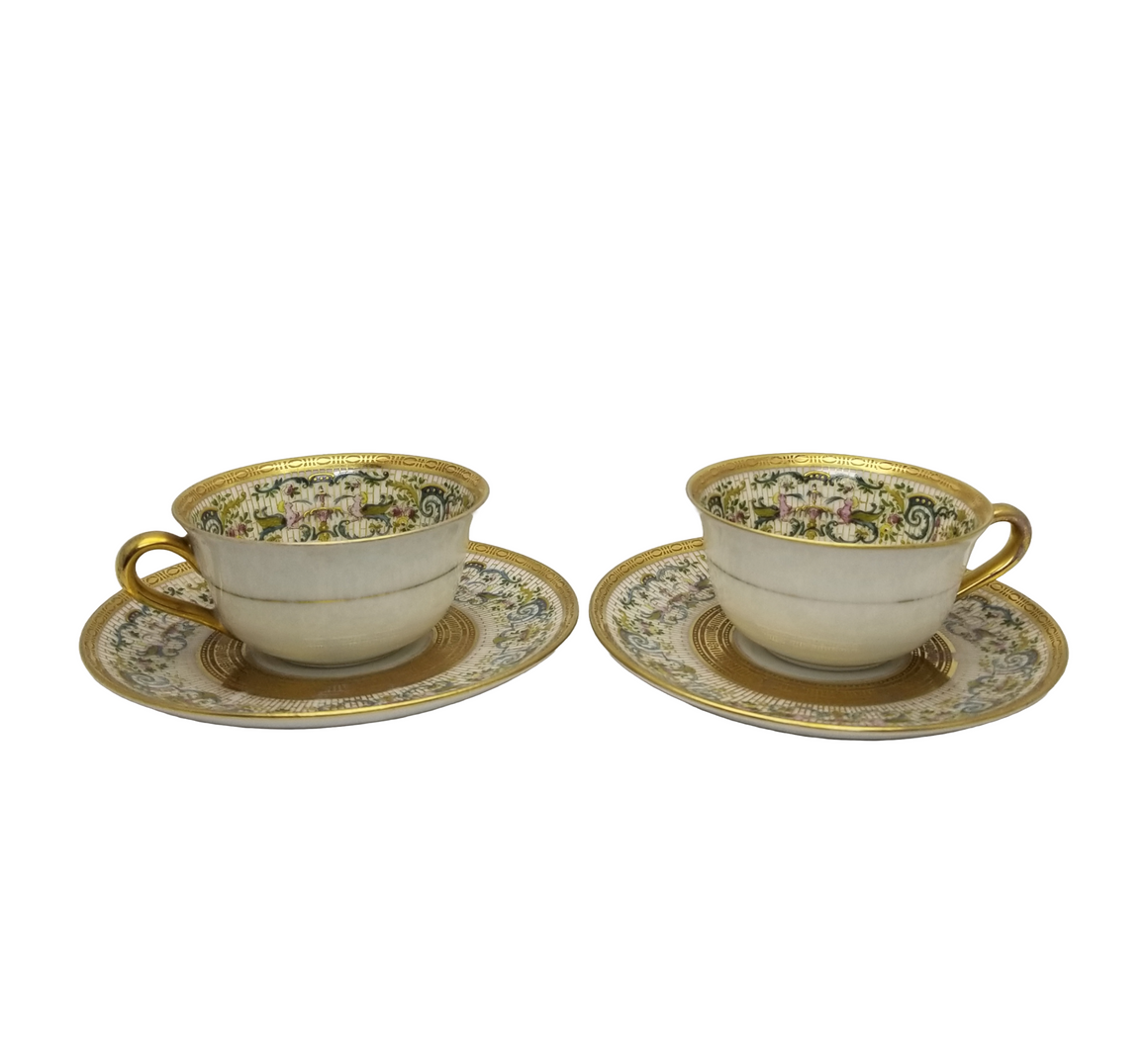 German Bavarian Hutschenreuther Cup & Saucer Set of (2) Two Gold Floral Decor