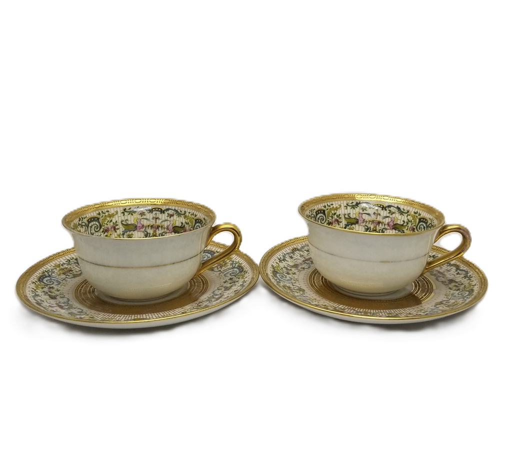 German Bavarian Hutschenreuther Cup & Saucer Set of (2) Two Gold Floral Decor