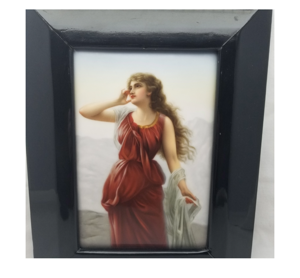 Hand Painted Porcelain Plaque Echo Hutschenreuther German Painting on Porcelain Woman Walking Beach