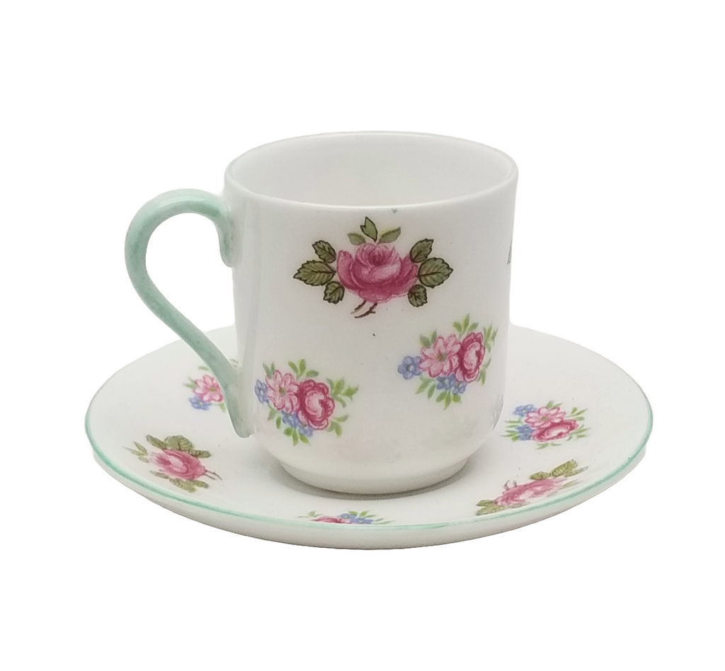 Miniature Demitasse SHELLEY England Cup and Saucer Rosebuds Mid Century English Porcelain 13426 Pattern Fine Bone China