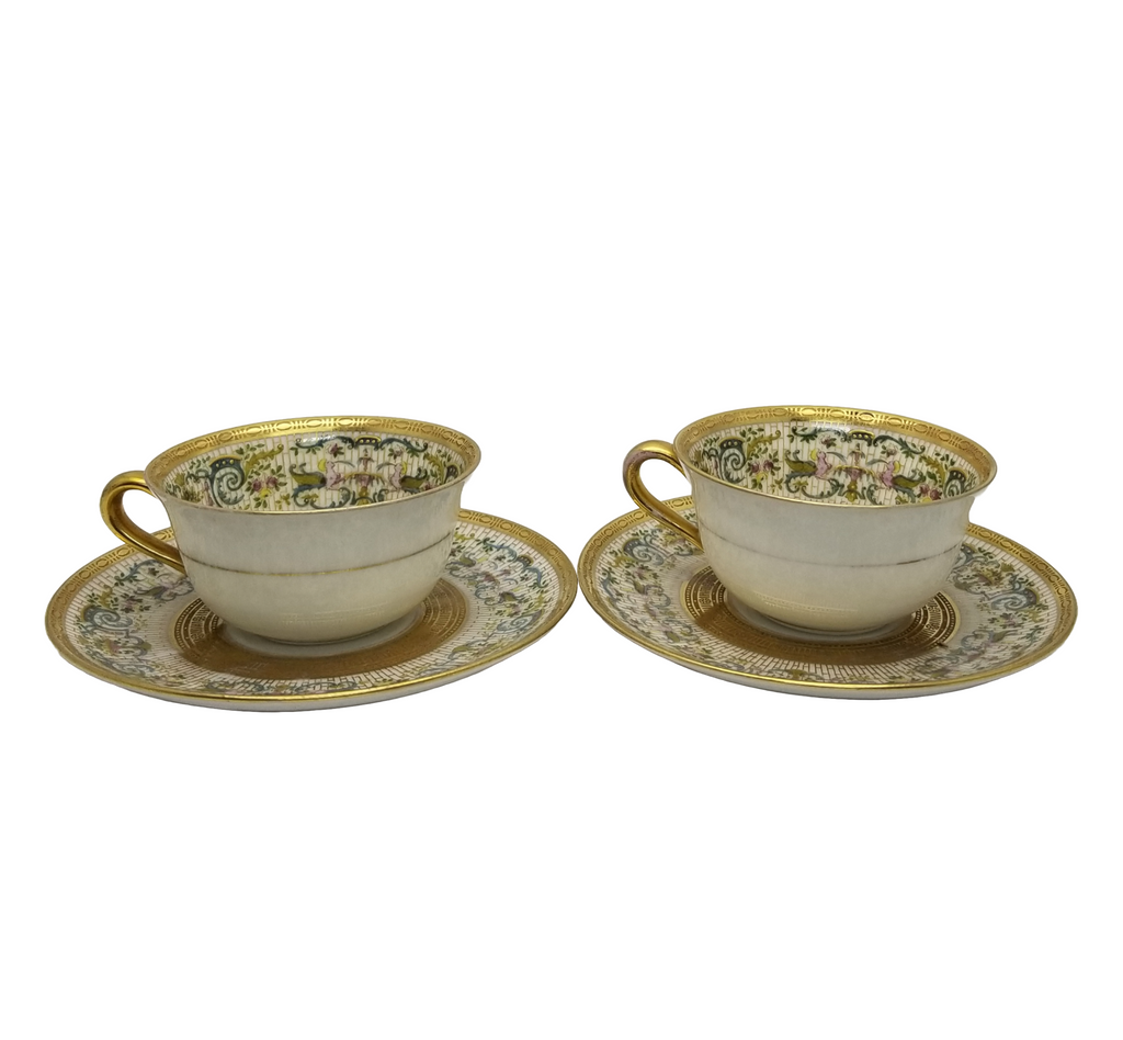 German Bavarian Hutschenreuther Cup & Saucer Set of (2) Two Gold Floral Decor