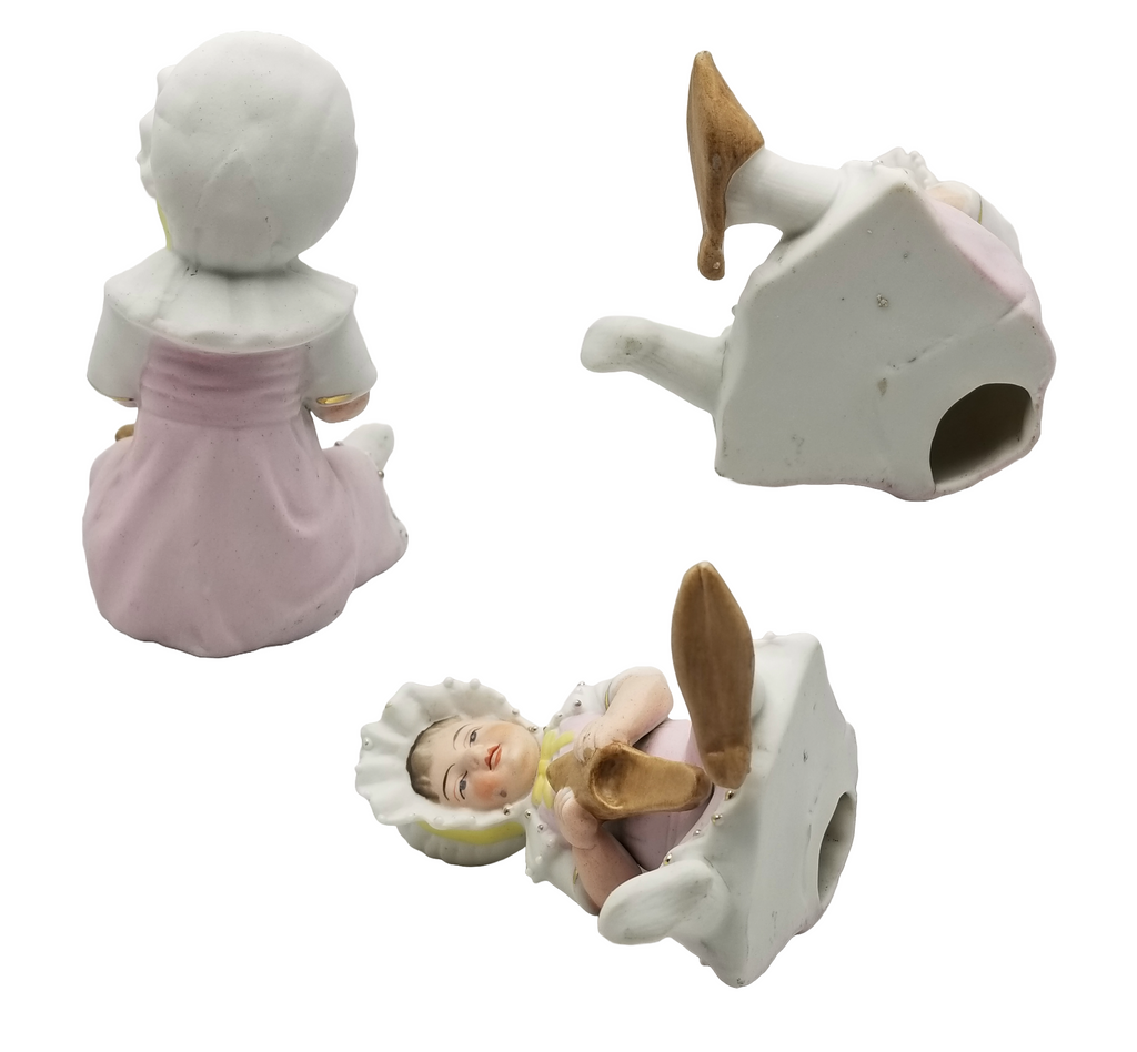 German Porcelain Bisque Piano Baby Mama's Shoes Seated Figurine